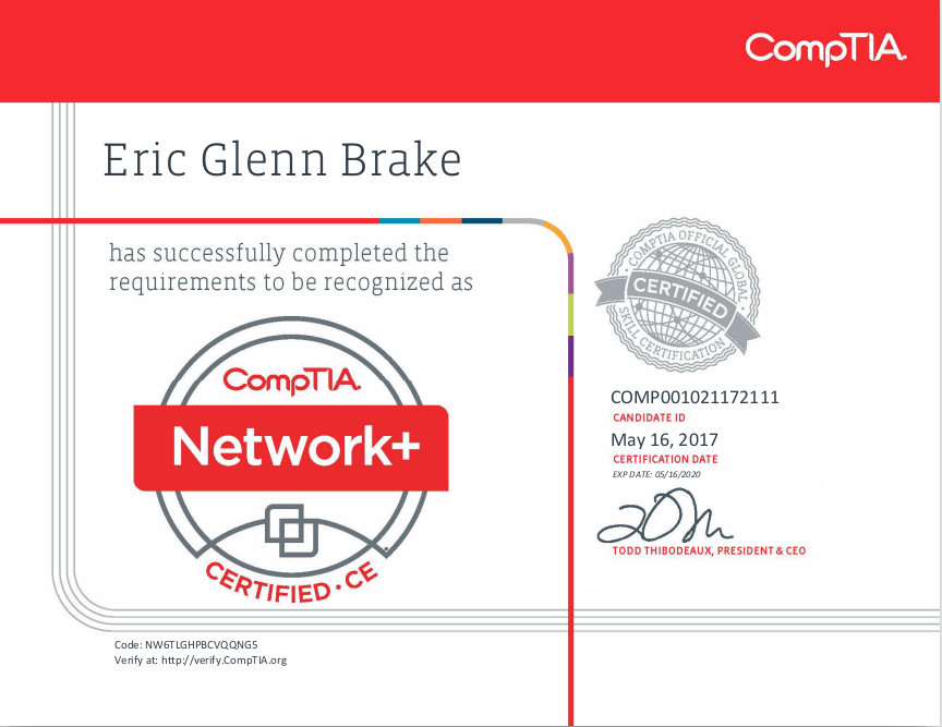 comptia net+ certificate